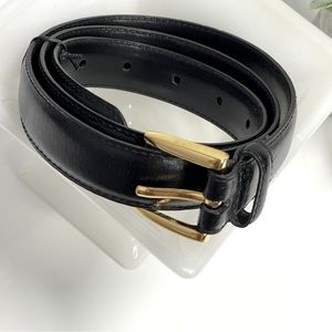 Jones New York Black Leather Belt with Gold Buckle Sz Lrg
